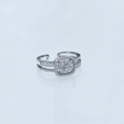 “Imperial Cushion Halo Adjustable Ring – Italian 92.5 Silver Brilliance”