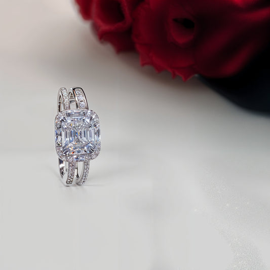 “Imperial Cushion Halo Adjustable Ring – Italian 92.5 Silver Brilliance”