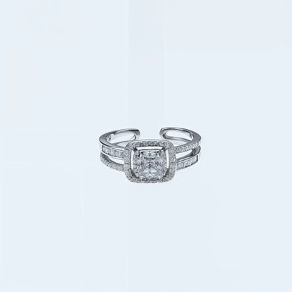 “Imperial Cushion Halo Adjustable Ring – Italian 92.5 Silver Brilliance”