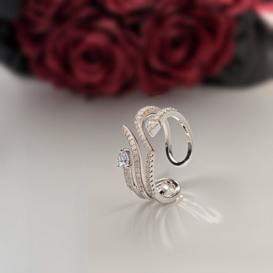 “Waves of Elegance Adjustable Ring – Italian 92.5 Silver with CZ Sparkle”