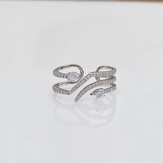“Waves of Elegance Adjustable Ring – Italian 92.5 Silver with CZ Sparkle”