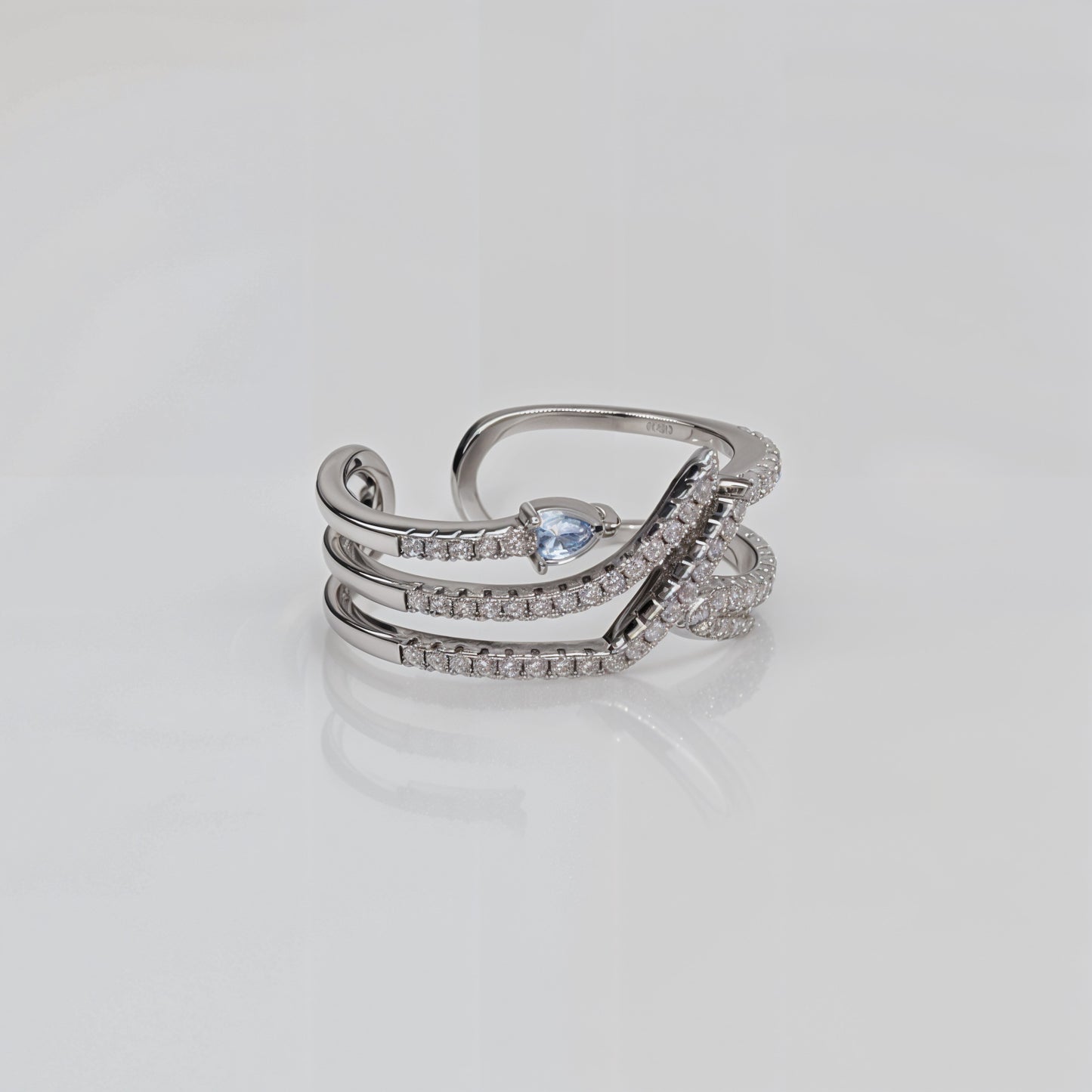 “Waves of Elegance Adjustable Ring – Italian 92.5 Silver with CZ Sparkle”