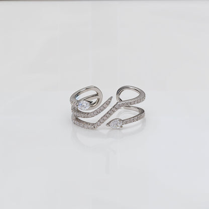 “Waves of Elegance Adjustable Ring – Italian 92.5 Silver with CZ Sparkle”