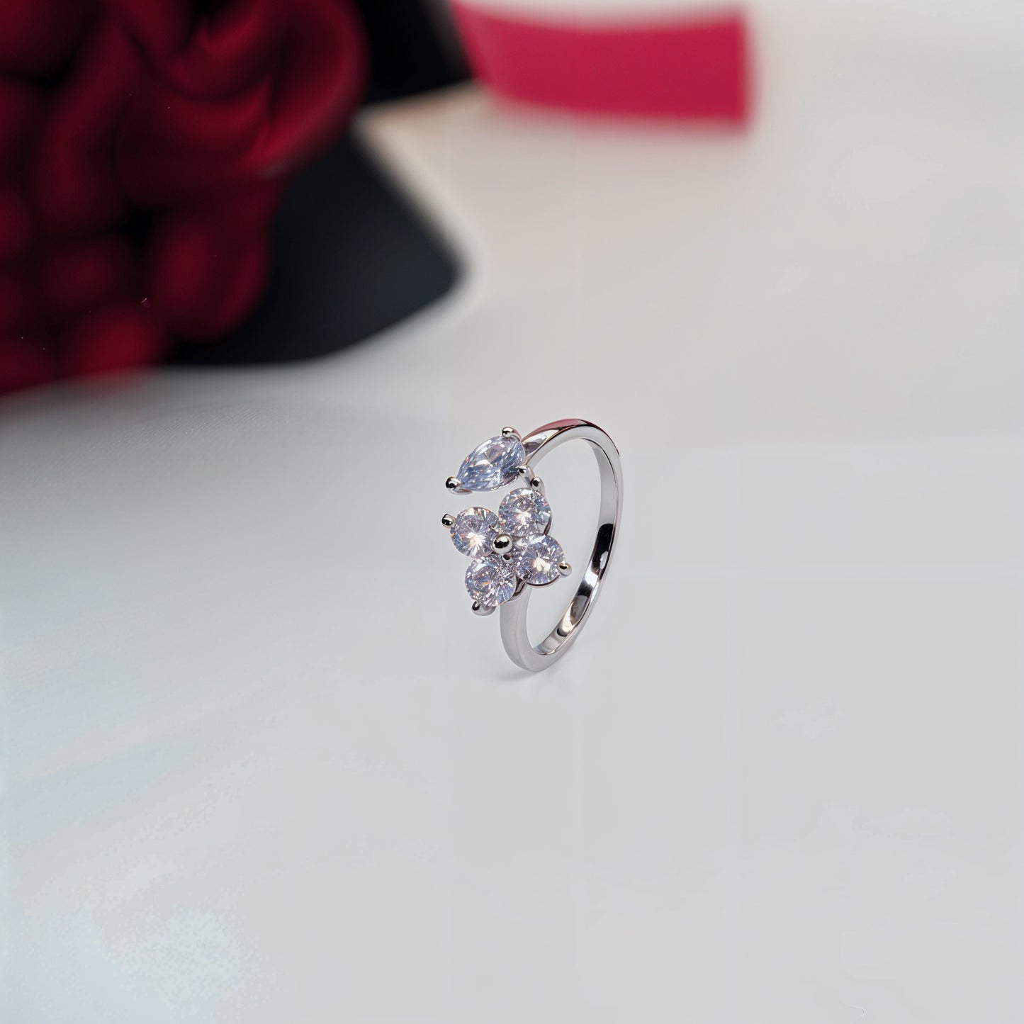 “Floral Radiance Adjustable Ring – Italian 92.5 Silver with CZ Brilliance”