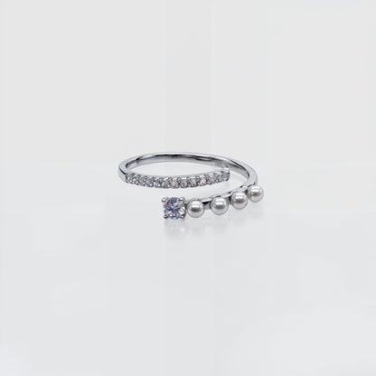 “Pearl Grace Dual-Band Ring – Italian 92.5 Silver with CZ Elegance”